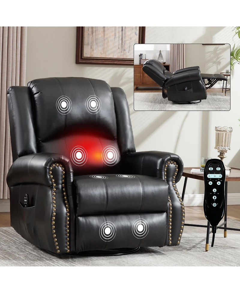 Sumyeg Recliner Chair with Heat Massage Manual Rocker and Swivel in Fabric