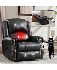 Sumyeg Recliner Chair with Heat Massage Manual Rocker and Swivel in Fabric