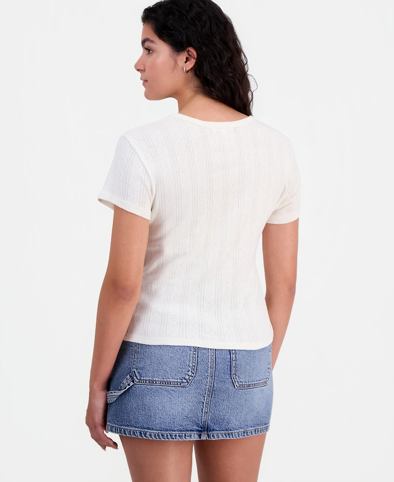 Pretty Rebel Juniors' Waikiki Graphic Pointelle Cotton Top