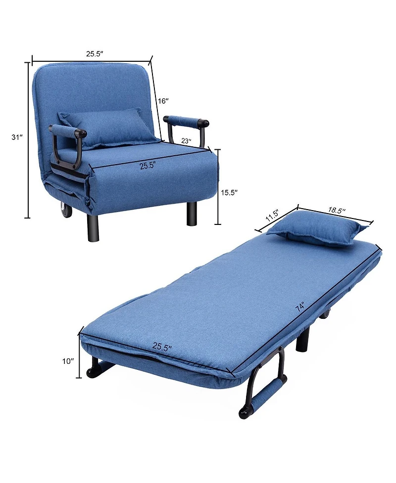 Sugift 3-in-1 Convertible Sofa Bed with 5-Position Adjustable Backrest and Lumbar Pillow