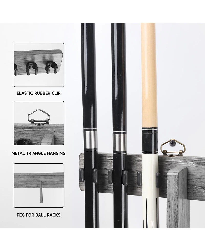 Gse Games & Sports Expert Wood Wall Mounted Pool Cue Rack with Metal Hook, 6