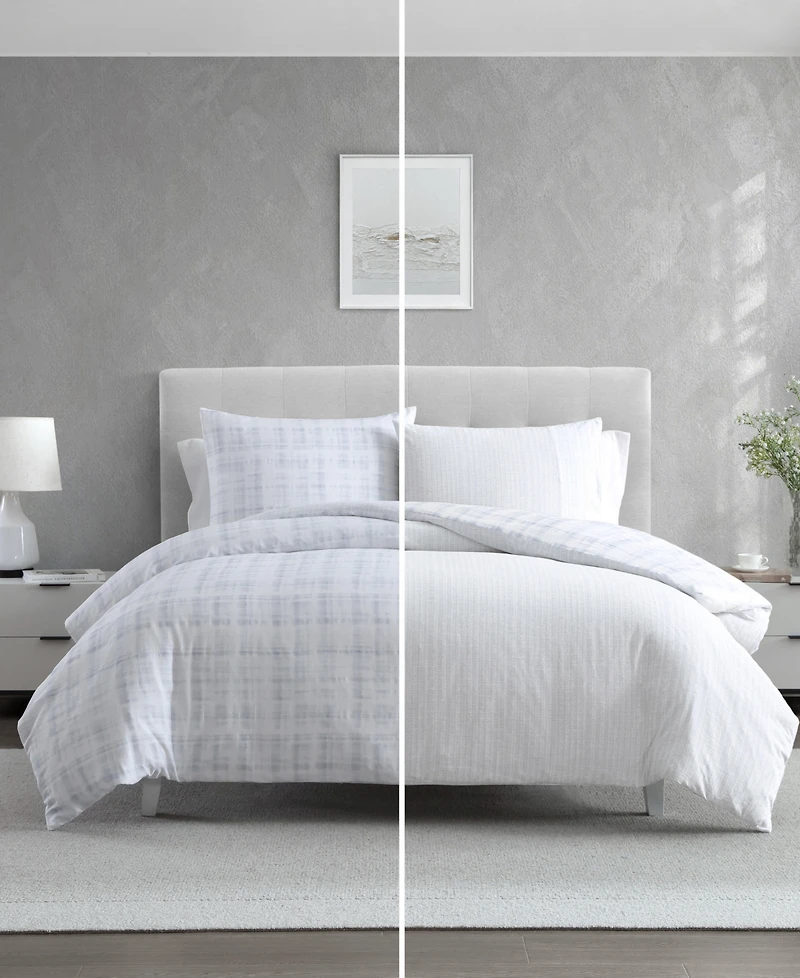 Vera Wang Blurred Plaid Cotton 3-Pc. Comforter Set