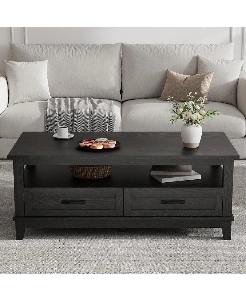 gaomon Farmhouse Coffee Table with Drawers, Center Rustic Tables Living Room Table, Open Shelf and 6 Support