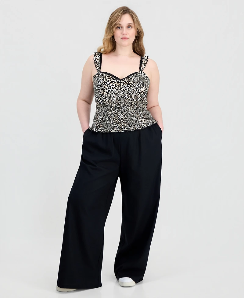Full Circle Trends Trendy Plus Printed Smocked Sleeveless Top