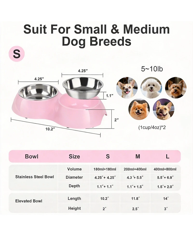 Aronkl Stainless Steel Pet Feeder Set 2 Non-Slip Bowls Elevated Stand Food Water for Kittens