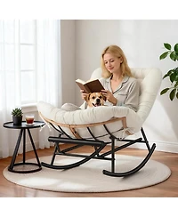 gaomon 2Pcs Papasan Rocking Chair with Foot Rest, Oversized Papasan Chair with Thick Removable Cushion and Metal Frame, Pe Rattan Rocker - Beige