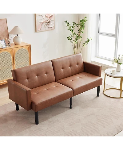 gaomon Convertible Futon Sofa Bed, 75.5" Linen Flannel Loveseat Couch Bed With Solid Wood Legs & 700lbs Capacity