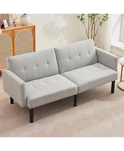 gaomon Convertible Futon Sofa Bed, 75.5" Linen Flannel Loveseat Couch Bed With Solid Wood Legs & 700lbs Capacity
