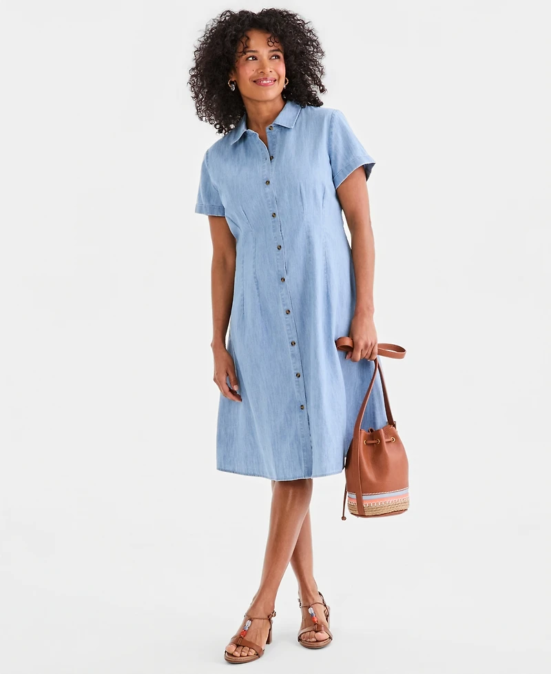 Style & Co Women's Cotton Chambray Short-Sleeve Shirtdress, Macy's Exclusive