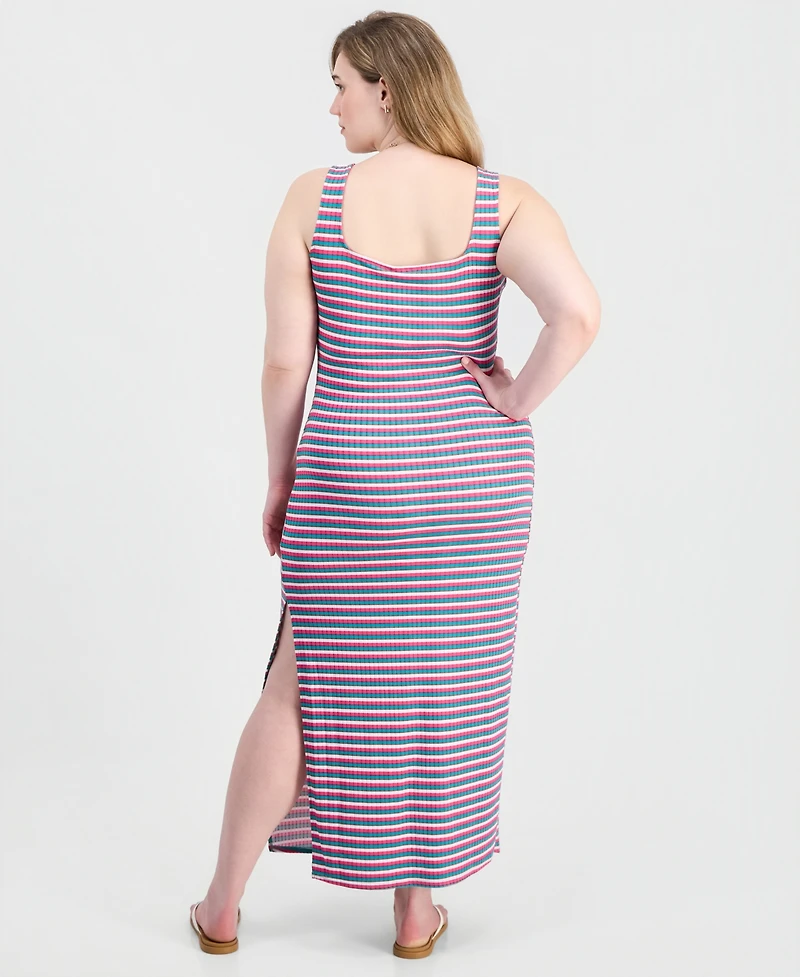 Full Circle Trends Trendy Plus Printed Ribbed Knit Sleeveless Maxi Dress
