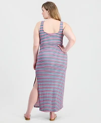Full Circle Trends Trendy Plus Printed Ribbed Knit Sleeveless Maxi Dress
