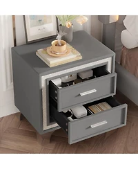 Flynama Elegant Modern Wooden Nightstand with 2 Drawers Neutral Finish Bedside Table for Bedroom Living Room