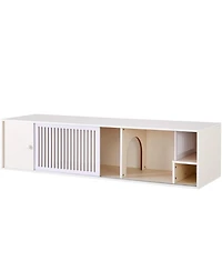 Aostirmotor Modern Cream White Tv Stand & Cat Litter Box Enclosure with Sliding Door
