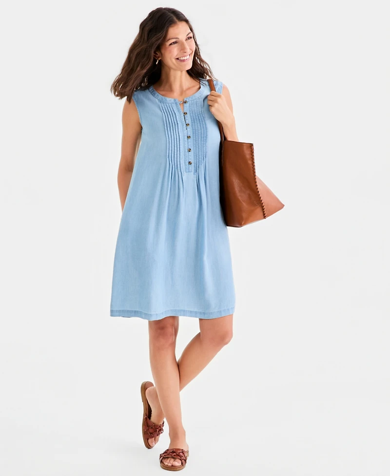 Style & Co Women's Chambray Sleeveless Pintuck Dress, Macy's Exclusive