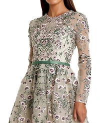 Mac Duggal Women's Long Sleeve Floral Embellished A-Line Gown