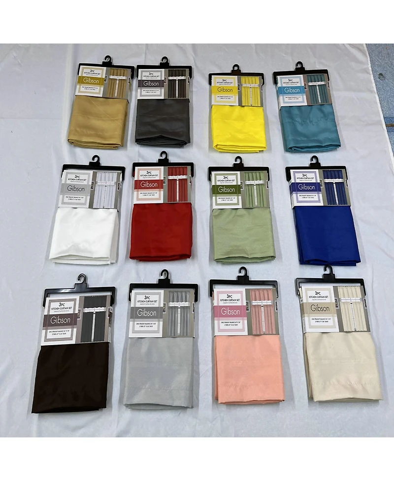 Rt Designers Collection 100% Polyester Gibson Solid 3 Piece Kitchen Curtains Valance and Tiers Set