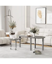 Rainsken 360° Rotatable Coffee Table, Nesting Coffee Tables with Swivel Function