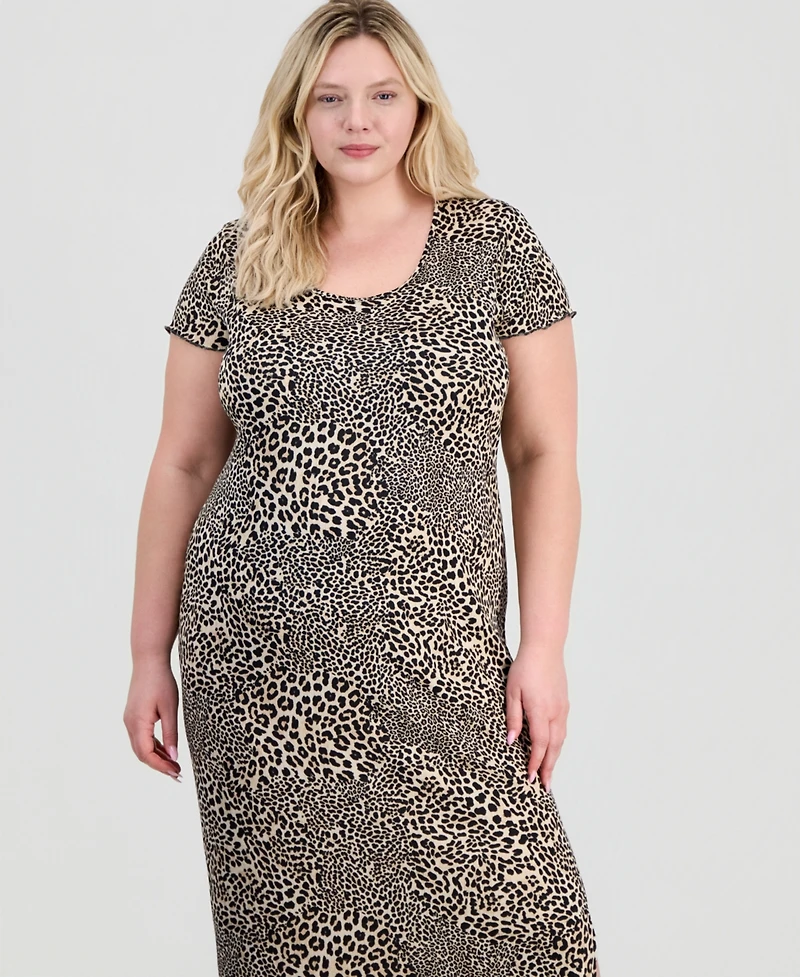 Full Circle Trends Trendy Plus Printed Short-Sleeve Midi Dress