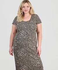 Full Circle Trends Trendy Plus Printed Short-Sleeve Midi Dress