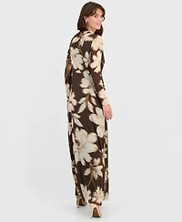 Anne Klein Women's Twist-Front Long-Sleeve Mesh Maxi Dress