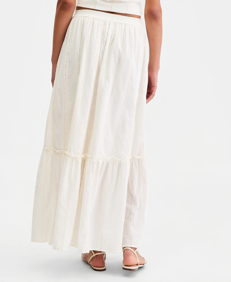 Liverpool Los Angeles Women's Embroidered Tiered Cotton Pull-On Maxi Skirt