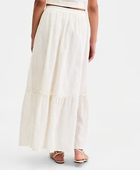 Liverpool Los Angeles Women's Embroidered Tiered Cotton Pull-On Maxi Skirt