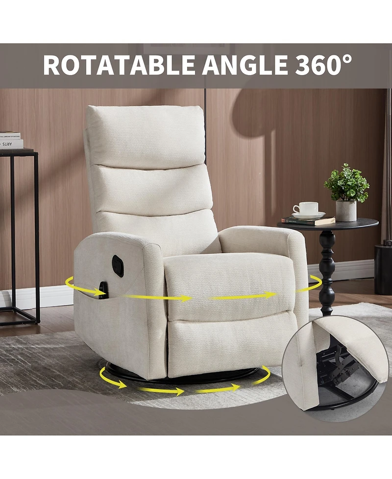 sumyeg Chenille Recliner Chair with Heat, Massage, Rocker & Swivel Features