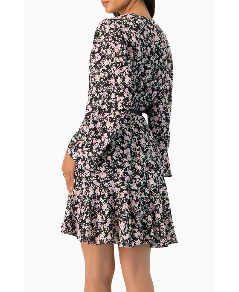 Ivonne Women's Dolan Sleeve Short Floral V-Neck Dress