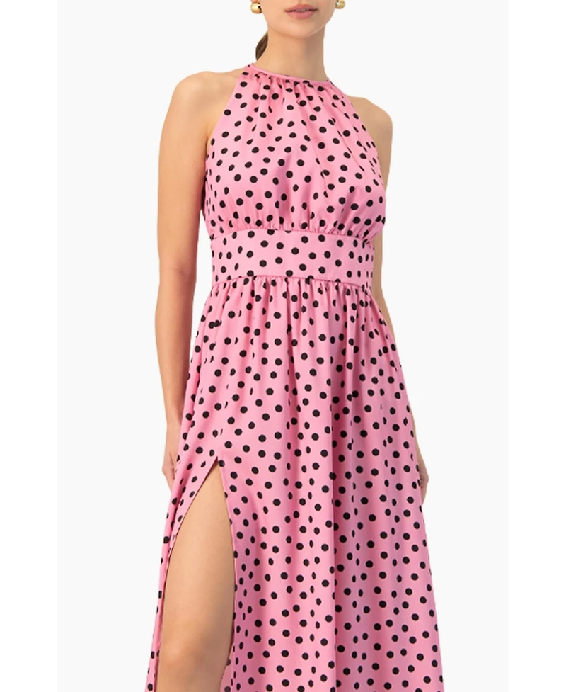 Ivonne Women's Long Open-Leg Polka Dot Halter Neck Dress