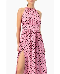 Ivonne Women's Long Open-Leg Polka Dot Halter Neck Dress