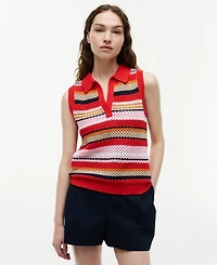 Tommy Hilfiger Women's Crochet Sleeveless Polo Sweater