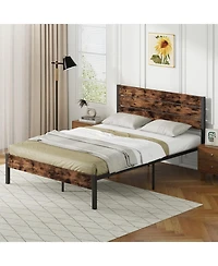 Sugift Bed Frame with High Headboard and Noise Reducing Slats