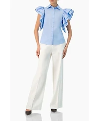 Ivonne Women's Solid Shirt with Ruffled Sleeves