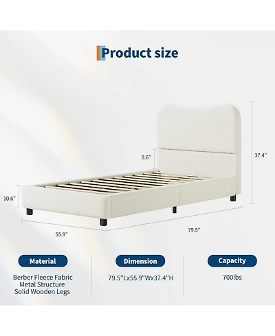 gaomon Velvet Upholstered Bed Frame Boucle Headboard Rounded Corners Low Wood Slats No Box Spring
