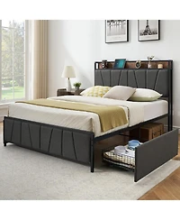 gaomon Bed Frame with 2 Drawers Storage Headboard Charging Station No Box Spring Needed