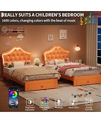 gaomon Twin Bed Frame with Led Lights Velvet Crystal Button Headboard Storage Drawer No Box Spring