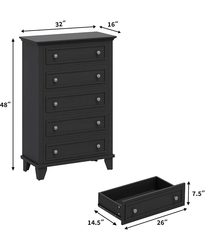gaomon 5 Drawer Dresser 48-Inch-Tall Wood Chest with Deep Drawers