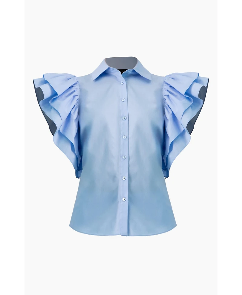 Ivonne Women's Solid Shirt with Ruffled Sleeves