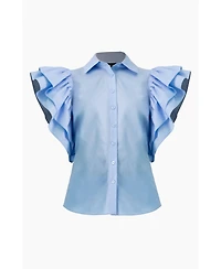 Ivonne Women's Solid Shirt with Ruffled Sleeves
