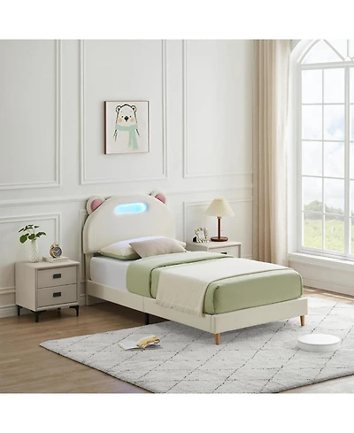gaomon Upholstered Platform Bed with Led Lights, Headboard, Wooden Slats, Easy Assembly, No Box Spring Needed