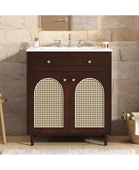 Sillysis Freestanding Bathroom Vanity with Sink, Solid Wood & Mdf Cabinet, Tip Drawer Adjustable Shelf for Modern Storage