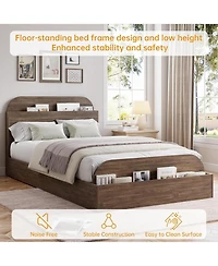 gaomon Bed Frame with Storage Headboard and Raised Footboard Low Platform Wood Slats No Box Spring Walnut