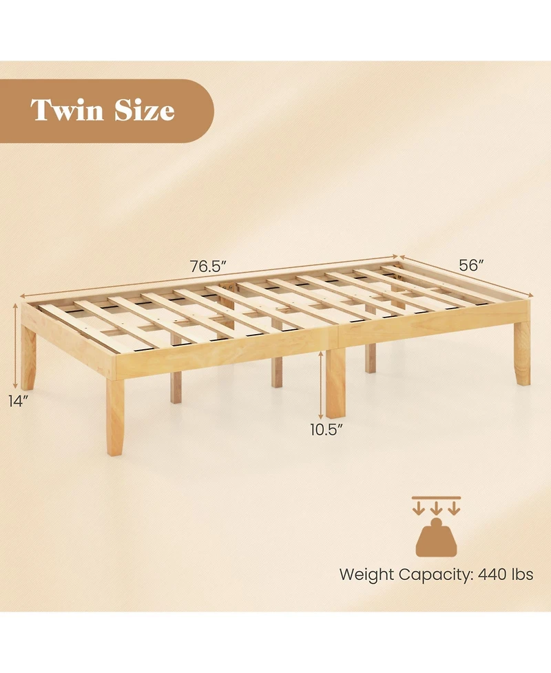 Sugift 14 in Twin Wood Platform Bed Frame with Wooden Slats