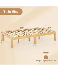 Sugift 14 in Twin Wood Platform Bed Frame with Wooden Slats