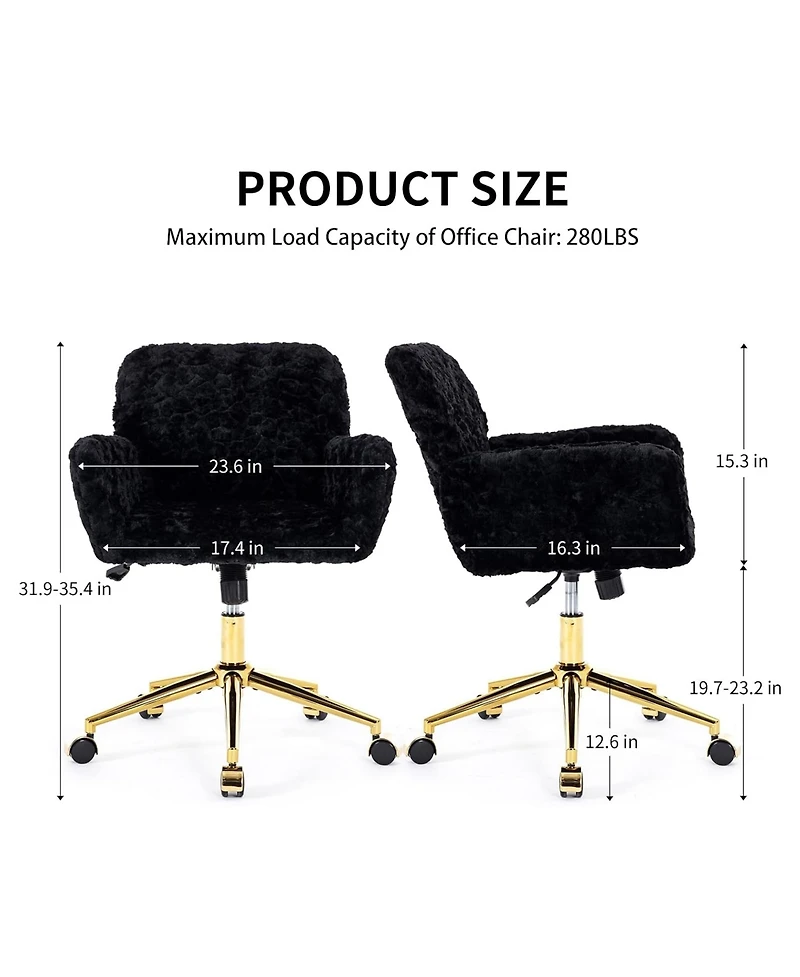 Rainsken Faux Fur Home Office Chair, Adjustable Swivel Desk Chair