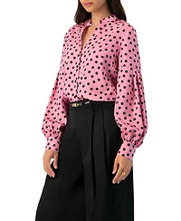 Ivonne Women's Long Sleeve Polka Dot Blouse