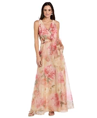 R & M Richards Women's Printed V-Neck Maxi Dress