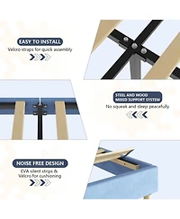 gaomon Led Upholstered Platform Bed, Princess Style, Fabric Headboard, Wood Slats,No Box Spring