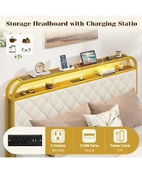 Sugift Platform Bed Frame with Led Lights and Charging Station