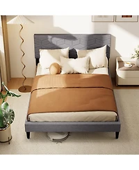 Sugift Modern Upholstered Platform Bed with Linen Headboard